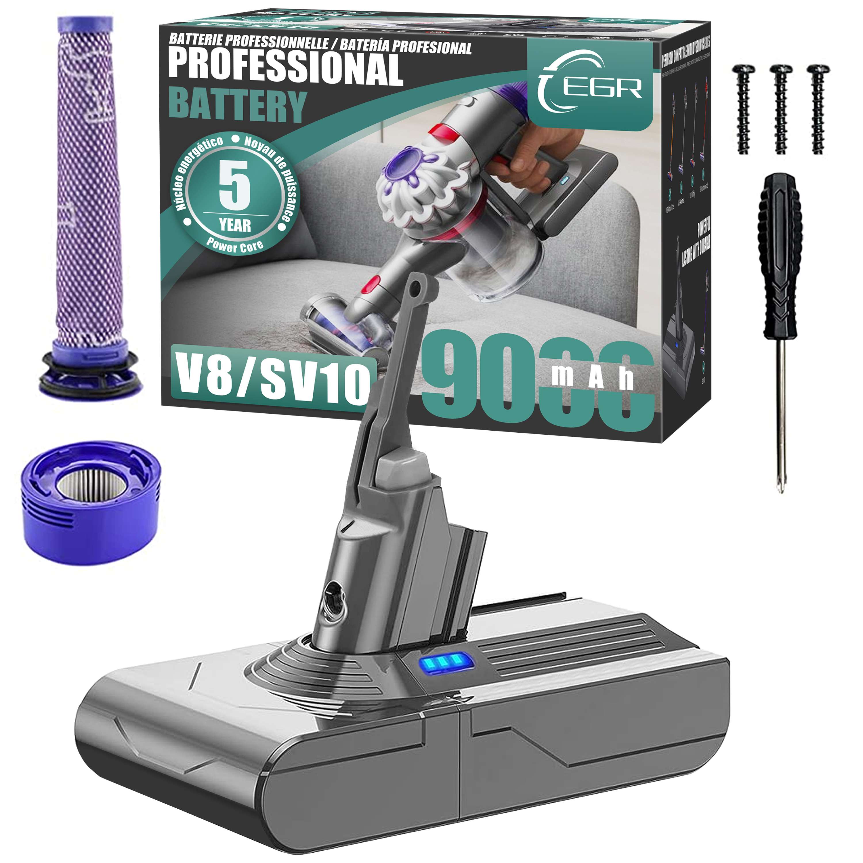 EGR Upgraded 9000mAh V8 Battery Replacement Compatible with Dyson V8 A