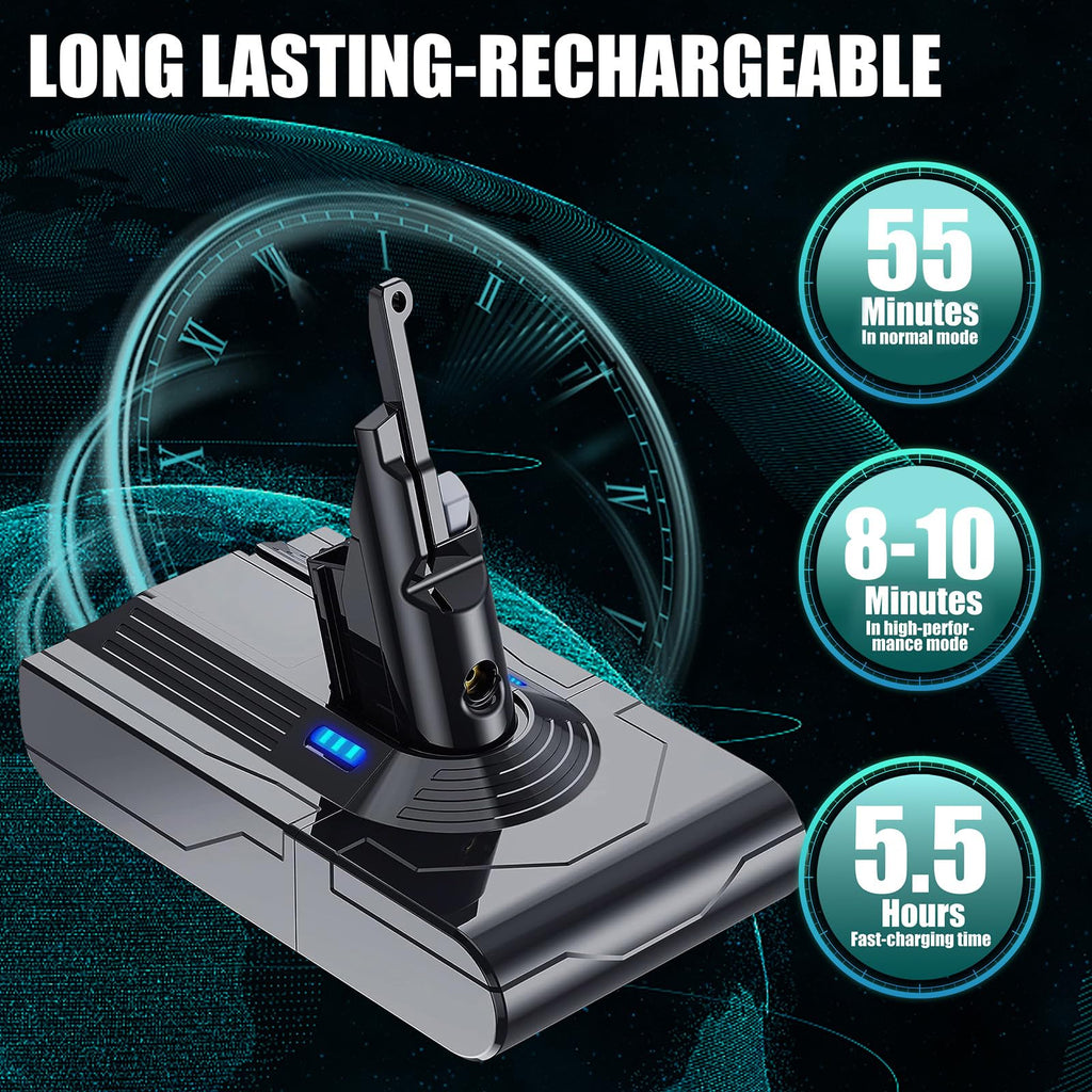 EGR Upgraded V8 Battery Replacement Compatible with Dyson V8 Absolute/Motorhead/Fluffy/SV10 Carbon Fiber Vacuum Cleaner 5 Filters and 3 Screws Included