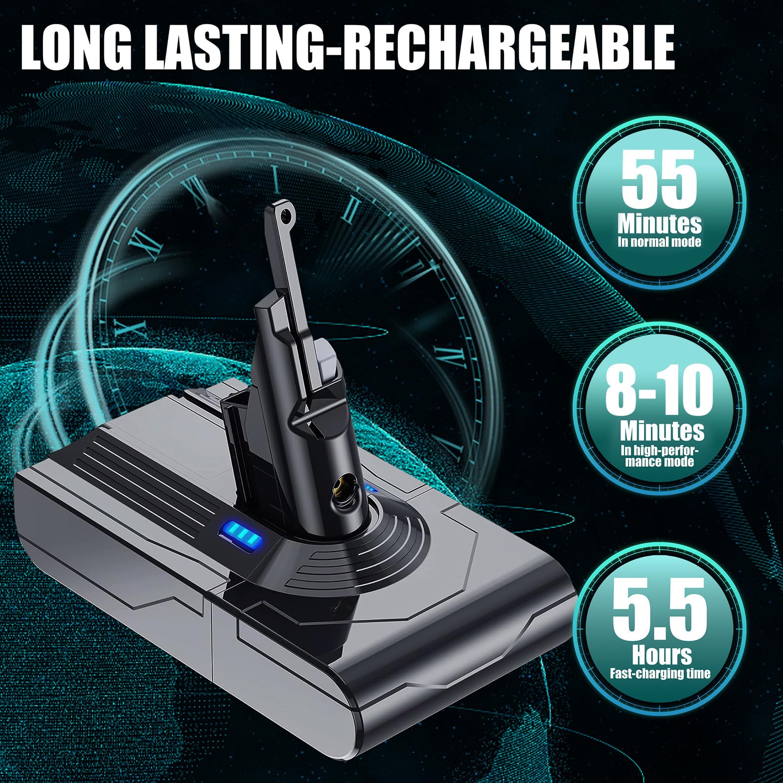 EGR Upgraded V8 Battery Replacement Compatible with Dyson V8 Absolute/Motorhead/Fluffy/SV10 Carbon Fiber Vacuum Cleaner 5 Filters and 3 Screws Included