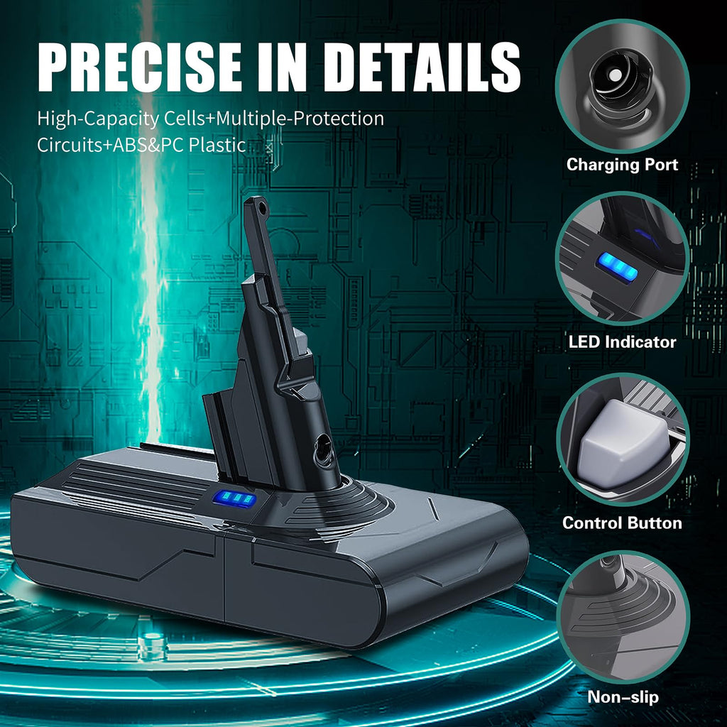 EGR Upgraded V8 Battery Replacement Compatible with Dyson V8 Absolute/Motorhead/Fluffy/SV10 Carbon Fiber Vacuum Cleaner 5 Filters and 3 Screws Included
